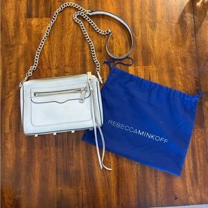 Rebecca Minkoff Light Gray Pebbled Leather Mini Crossbody with Chain Strap